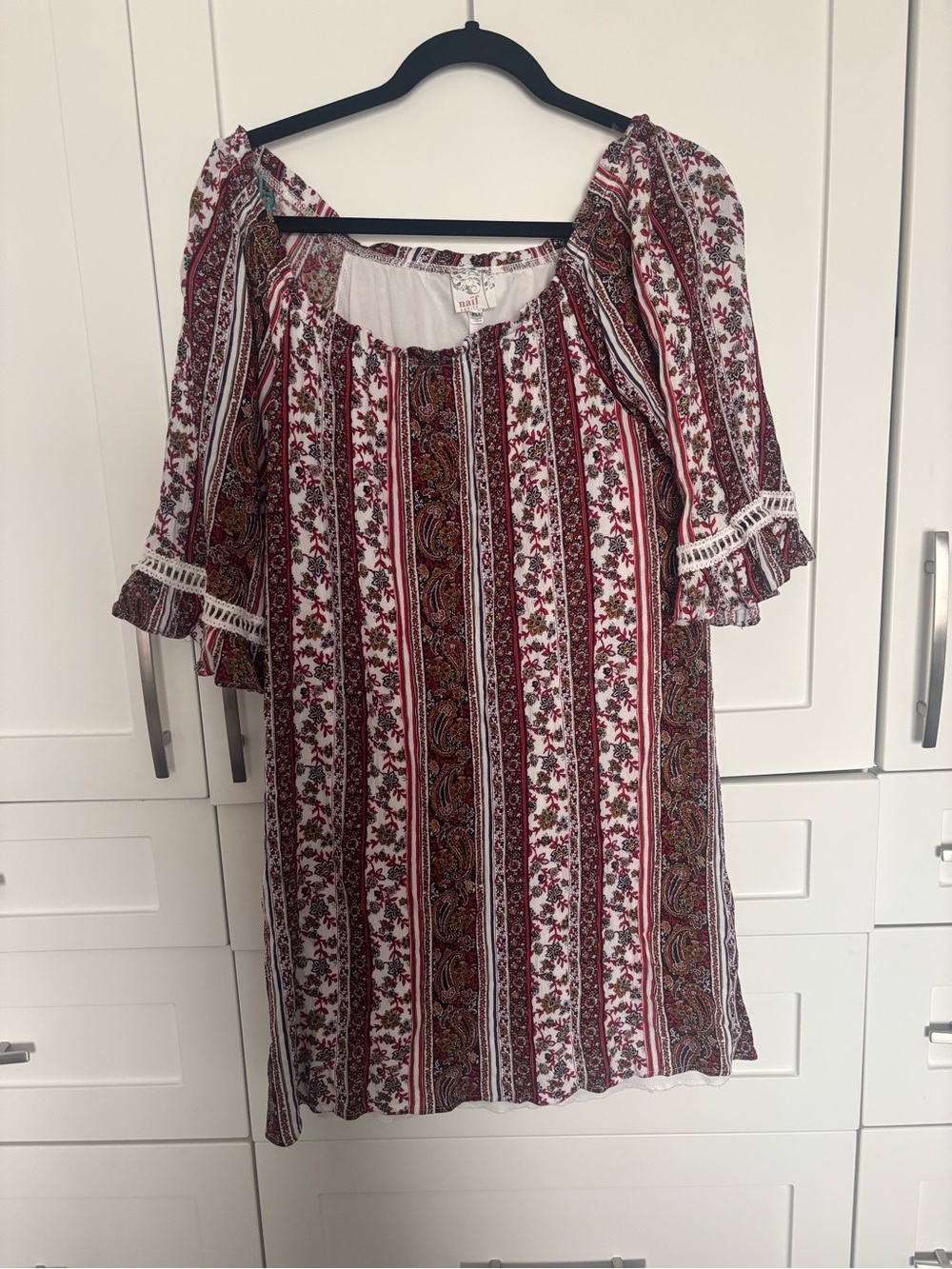 NAIF Burgundy and Cream Boho Midi Dress